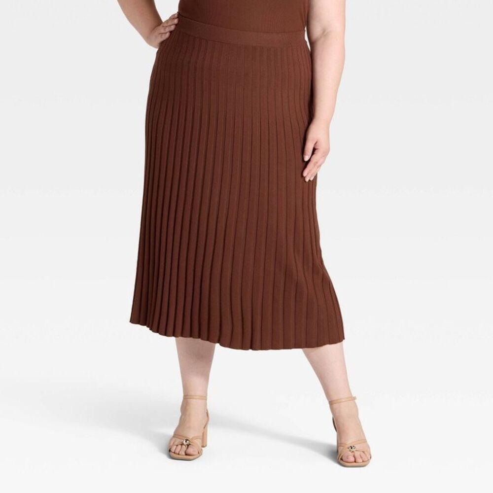 Women's Ribbed Mini Sweater Skirt - A New Day Brown 3X
